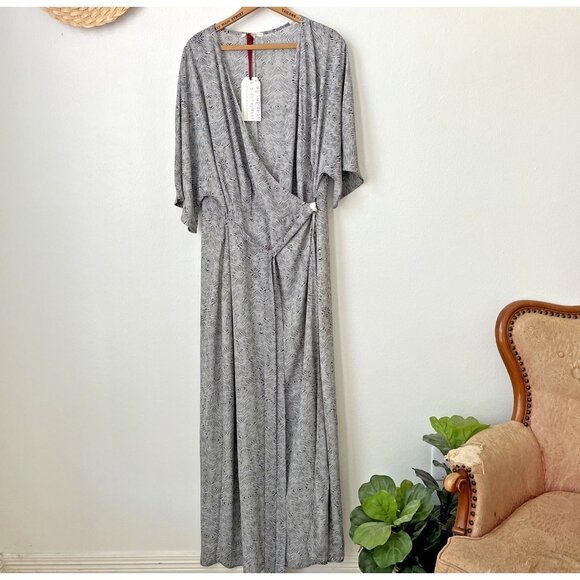 Standards & Practices gray black geometric print wrap maxi‎ dress NWT 1X - Picture 1 of 5